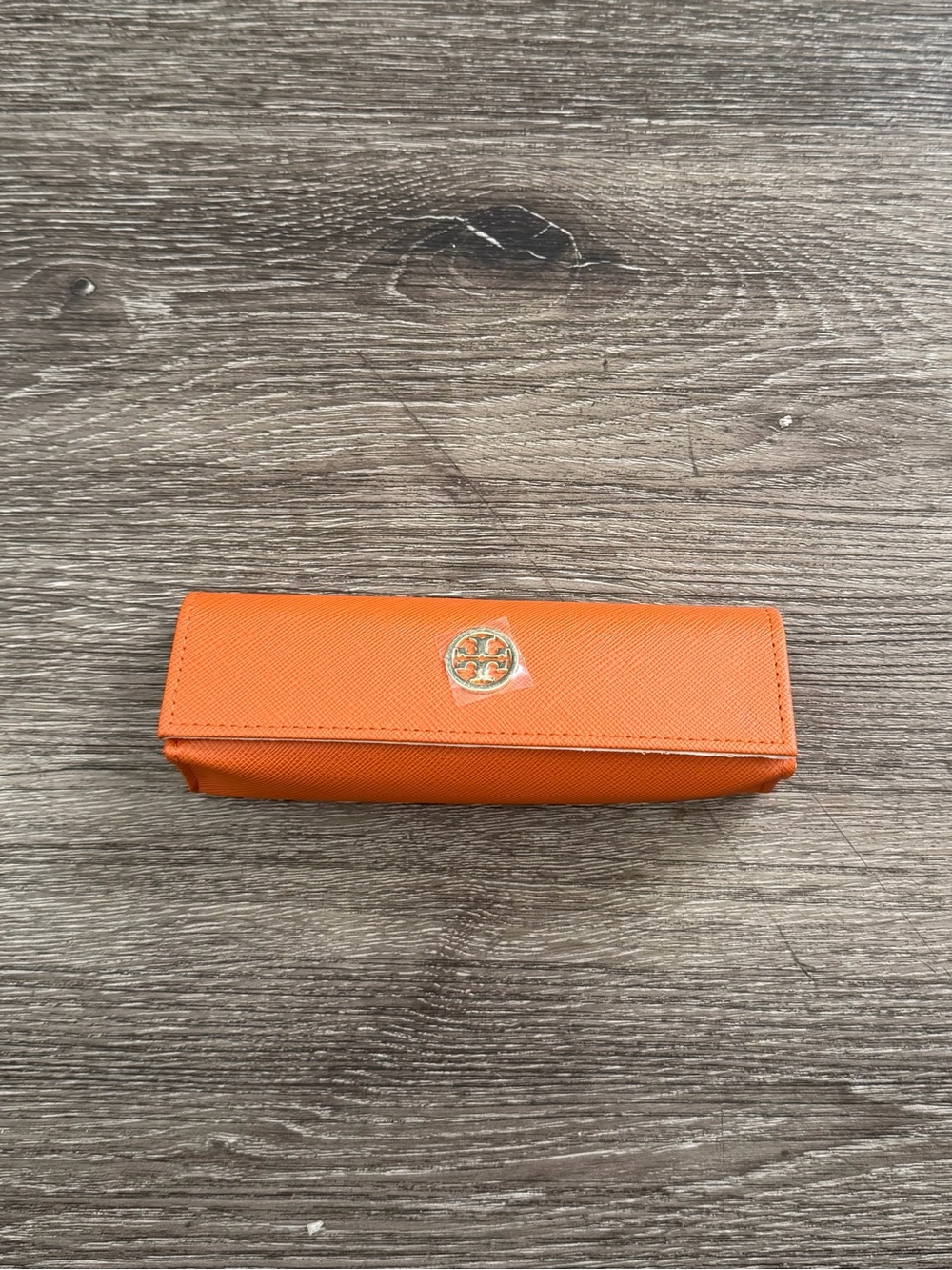 Tory Burch Orange Saffiano Leather Eyewear Case with Logo